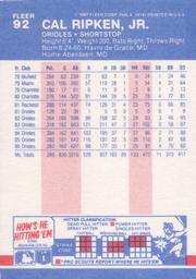 1987 Fleer Classic Miniatures #92 Cal Ripken, Jr. Back