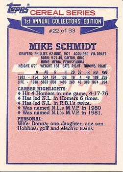 1984 Topps Cereal Series #22 Mike Schmidt Back