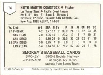 1989 ProCards Minor League Team Sets #14 Keith Comstock Back