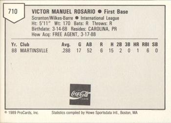 1989 ProCards Minor League Team Sets #710 Victor Rosario Back