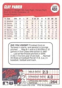 1990 Fleer Canadian #451 Clay Parker Back