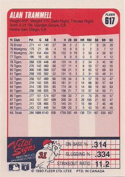 1990 Fleer Canadian #617 Alan Trammell Back