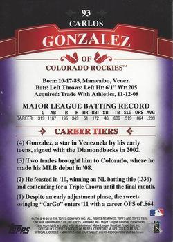 2011 Topps Tier One - Purple #93 Carlos Gonzalez Back
