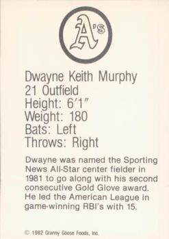 1982 Granny Goose Oakland Athletics #NNO Dwayne Murphy Back