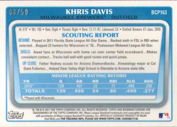 2011 Bowman Chrome - Prospects Gold Refractors #BCP163 Khris Davis Back