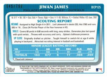 2011 Bowman Chrome - Prospects Purple Refractors #BCP125 Jiwan James Back
