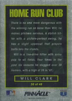 1993 Pinnacle Home Run Club #38 Will Clark Back