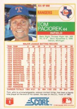 1988 Score - Glossy #531 Tom Paciorek Back