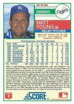 1988 Score - Glossy #357 Matt Young Back
