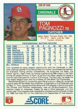 1988 Score - Glossy #358 Tom Pagnozzi Back