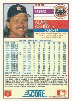 1988 Score - Glossy #73 Alan Ashby Back