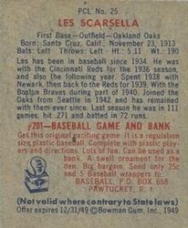 1949 Bowman PCL #25 Leslie Scarsella Back