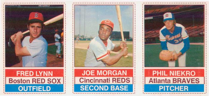 1976 Hostess - Panels Black Back #1-3 Fred Lynn / Joe Morgan / Phil Niekro Front