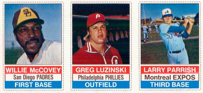 1976 Hostess - Panels Black Back #124-126 Willie McCovey / Greg Luzinski / Larry Parrish Front