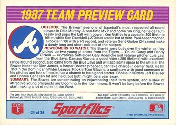 1987 Sportflics Team Preview #24 Rick Mahler / Ken Oberkfell / Gene Garber / David Palmer / Paul Assenmacher / Andres Thomas / Dale Murphy / Ken Griffey / Zane Smith / Tom Glavine / Glenn Hubbard Back