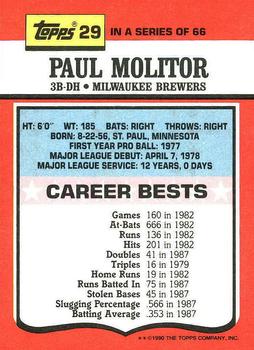 1990 Topps TV All-Stars #29 Paul Molitor Back
