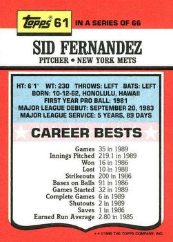 1990 Topps TV All-Stars #61 Sid Fernandez Back