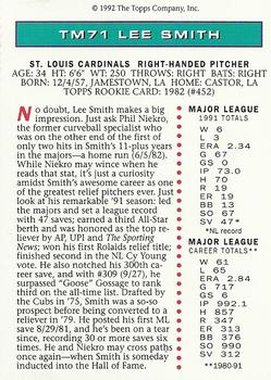 1992 Topps Magazine #TM71 Lee Smith Back