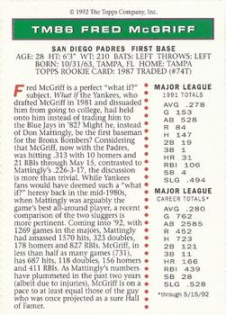 1992 Topps Magazine #TM86 Fred McGriff Back