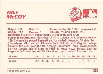 1989 Star #138 Trey McCoy Back