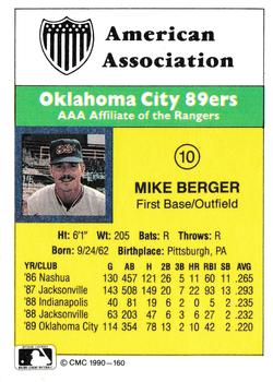 1990 CMC #160 Mike Berger Back