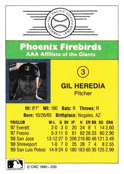 1990 CMC #530 Gil Heredia Back