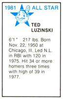 1981 All-Star Game Program Inserts #NNO Greg Luzinski Back