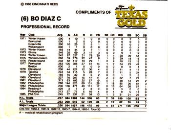 1986 Texas Gold Cincinnati Reds #NNO Bo Diaz Back