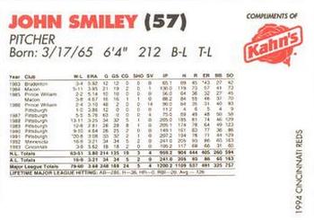 1994 Kahn's Cincinnati Reds #NNO John Smiley Back