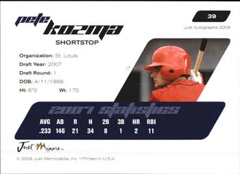 2008 Just Autographs #39 Pete Kozma Back