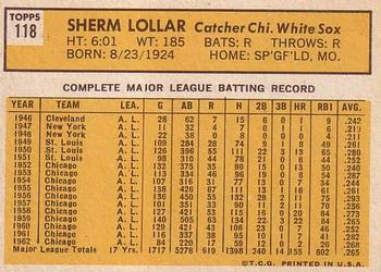 1963 Topps #118 Sherm Lollar Back