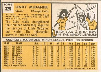 1963 Topps #329 Lindy McDaniel Back