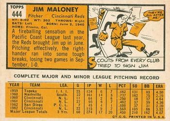 1963 Topps #444 Jim Maloney Back