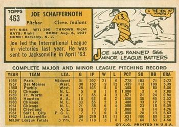 1963 Topps #463 Joe Schaffernoth Back