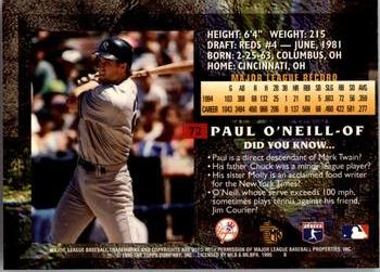 1995 Topps Embossed #72 Paul O'Neill Back