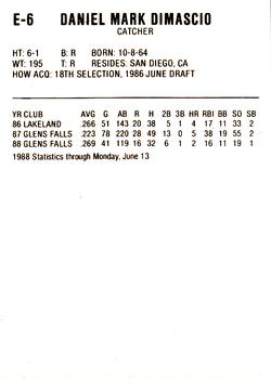 1988 ProCards Eastern League All-Stars #E-6 Dan Dimascio Back