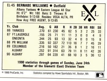 1990 ProCards Eastern League All-Stars #EL45 Bernie Williams Back