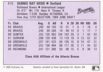 1990 ProCards AAA #415 Dennis Hood Back