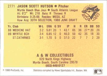 1990 ProCards #2771 Jason Hutson Back