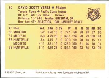 1990 ProCards #90 Dave Veres Back