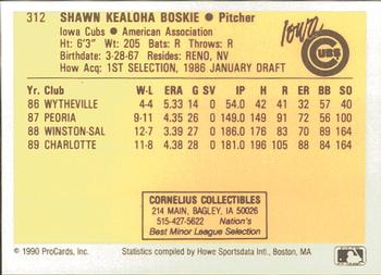 1990 ProCards #312 Shawn Boskie Back