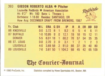 1990 ProCards #393 Gibson Alba Back