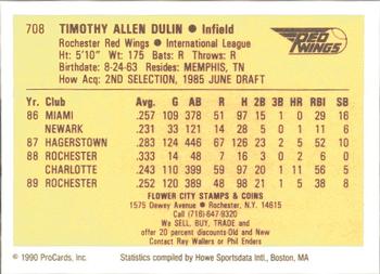 1990 ProCards #708 Tim Dulin Back
