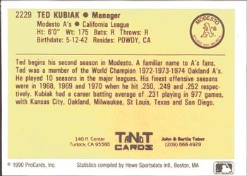 1990 ProCards #2229 Ted Kubiak Back