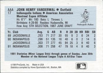 1991 ProCards Triple A All-Stars #AAA17 John Vander Wal Back