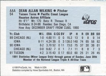 1991 ProCards Triple A All-Stars #AAA54 Dean Wilkins Back