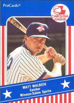 1991 ProCards Carolina League All-Stars #CAR45 Matt Walbeck Front