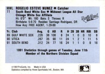 1991 ProCards Midwest League All-Stars #MWL11 Rogelio Nunez Back