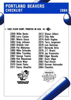 1992 Fleer ProCards #2684 Portland Beavers Checklist Back