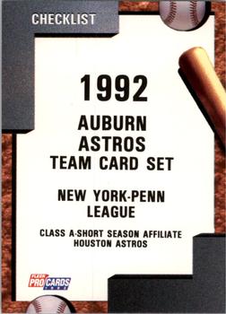 1992 Fleer ProCards #1735 Auburn Astros Checklist Front